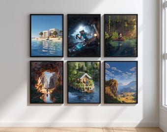 6x Steve Scenario Collection - Printable Wall Art - Digital Print - Download - Home Decor - Party Decor