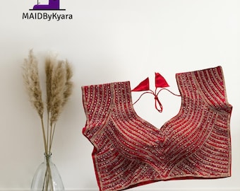 Handmade Silk Blouse | Pearl & Bead Indian Wedding Wear, Size 40