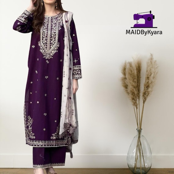 EID Design Trendy Embroidery Worked Top, Pant with Dupatta | Indian Party Wear  | Coord Set