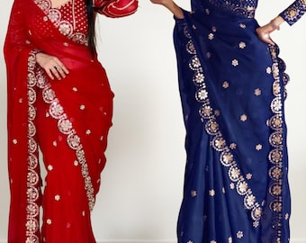 Bollywood Georgette Saree | Indian Wedding Saree | Festive Saree | Designer Ready-to-Wear