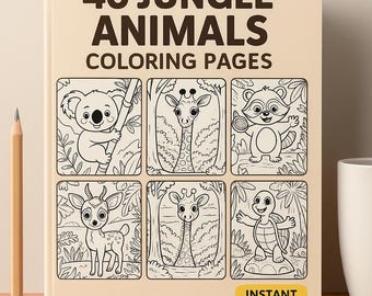 40 Jungle Animal Coloring Pages | 3000x3000 JPG | Instant Download