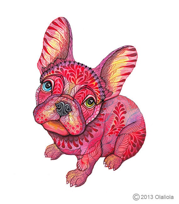 French bulldog Raspberry Frenchie dog size 8'x10'/A4 Etsy