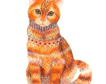 Ginger Cat, orange kitten, animal art print by OlaLiola, size 8'x10'/A4 (No. 19)