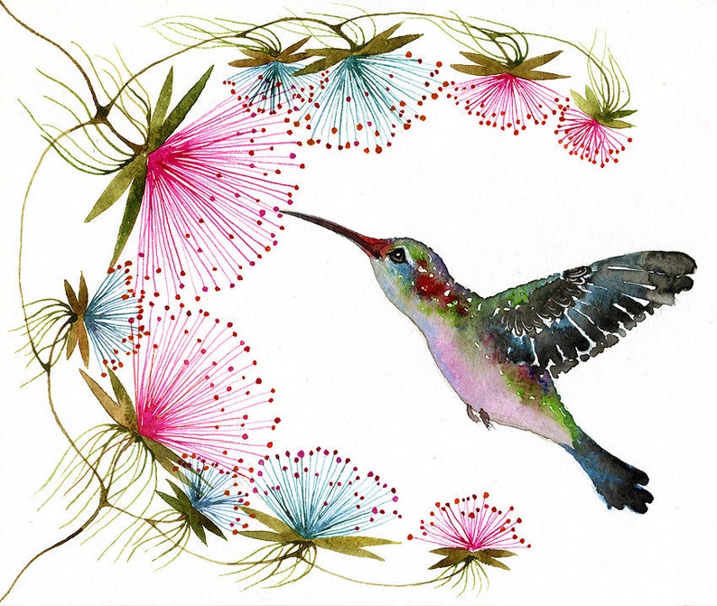 Hummingbird Tiny Bird Art Print Birds Watercolor Painting Etsy