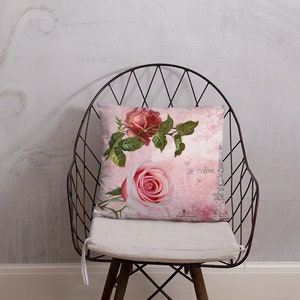Roses in Paris Vintage Throw Pillow, French Home Decor