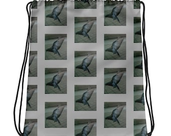 Pigeon in Flight Gray Drawstring Bag