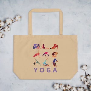 Grand sac fourre-tout écologique en coton bio, poses de yoga