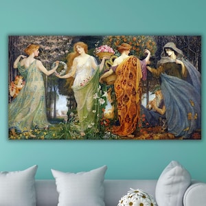 Walter Crane A Masque for the Four Seasons Dance Poster Art Canvas,Walter Crane arts,Four Seasons print art,Four Seasons canvas,Vintage Art