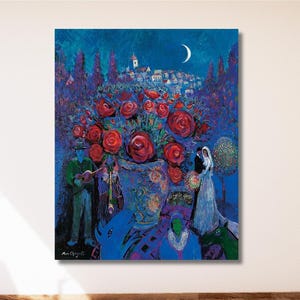 Marc CHAGALL Roses Canvas Wall Art,Marc CHAGALL Flowers Print Art Canvas,chagall wall art,Exhibition Poster Print,Surrealism Wall art Print
