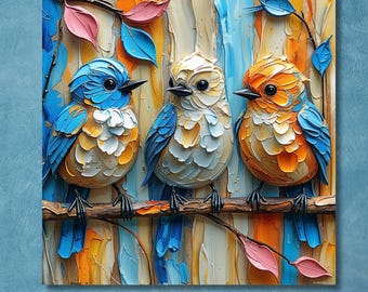 Row of Bluebirds Canvas Wall Art, Blue Bird Print for Home, Nature Wall Decor, Gift for Her, Farmhouse Animal Art, Country Cottage Style art