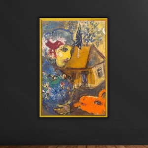 Marc Chagall Selbstporträt Leinwanddruck Kunst, Marc CHAGALL Wandkunst, Chagall Leinwand Wandkunst, Ausstellungsplakat, Surrealismus Wandkunst Druck