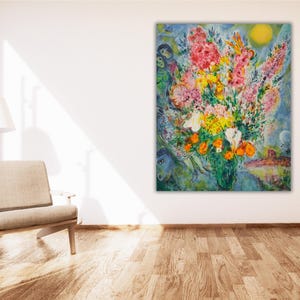 Marc CHAGALL Flowers Canvas Wall Art Print,Marc CHAGALL La Mariée Canvas,chagall flowers print,Exhibition Poster,Surrealism Wall art Print