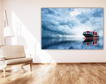 International Container Cargo Ship Poster/Canvas Art Print,Cargo Ship Wall Art,Gift For Captain,Sailing Ship Wall Art Print,Gift for Sailor