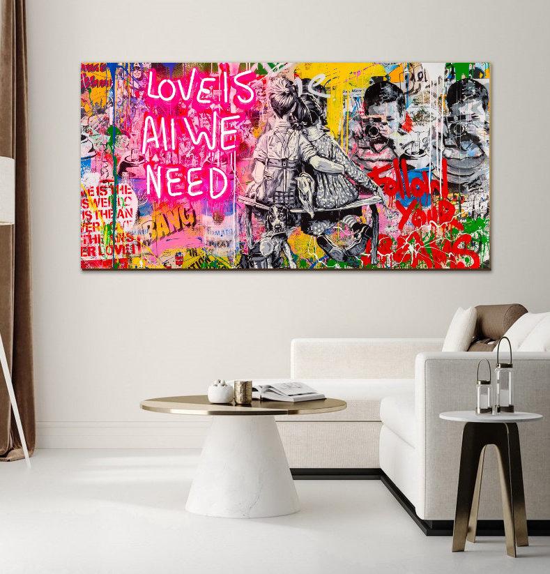 Banksy Graffiti Canvas Print, Love is All We Need, Street Wall Art
