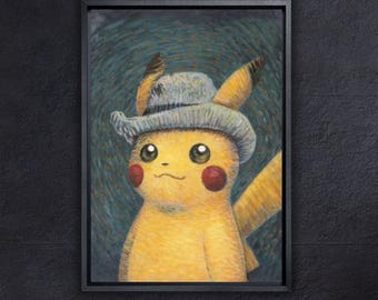 ポケモン風ピカチュウポスター - ゴッホ風星月夜の絵画 - デジタル