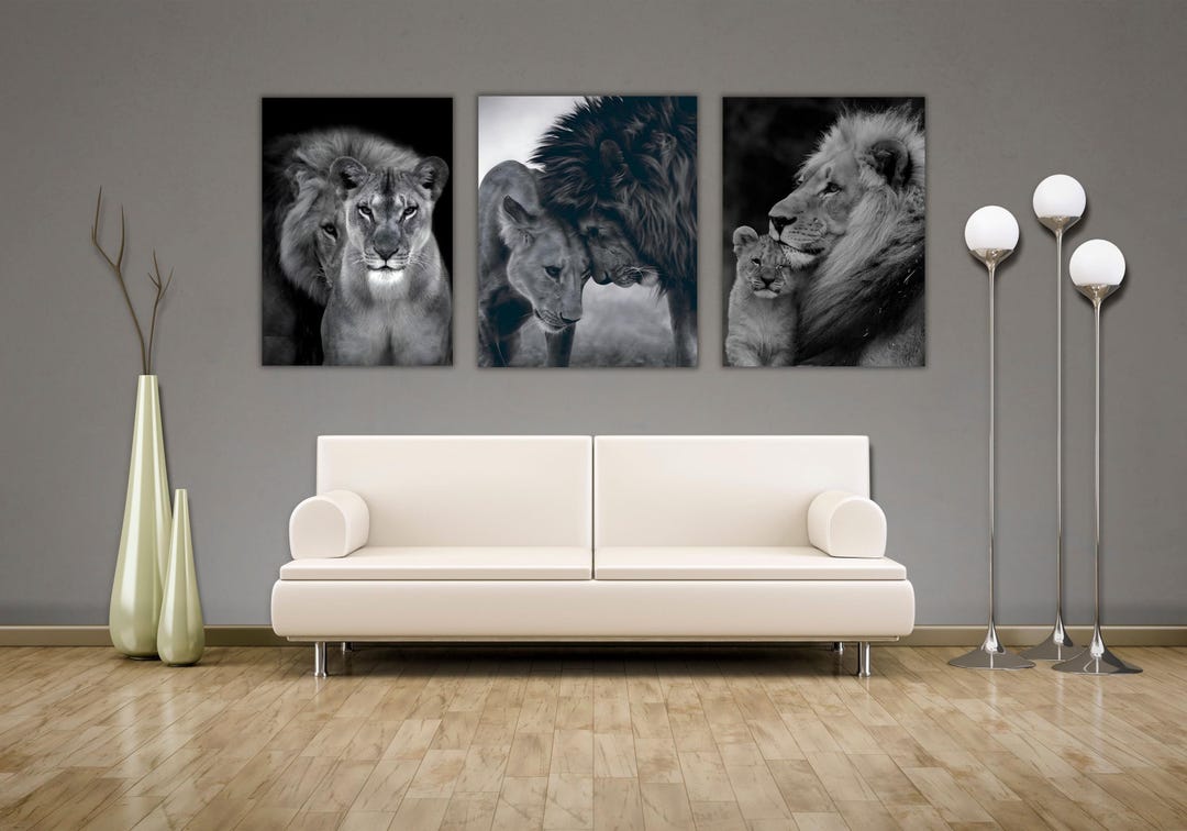 Set of 3 Lion Family Print Art Canvas,black White Art,luxury Fashion ...