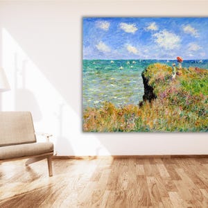 Claude Monet &quot;El paseo del acantilado en Pourville&quot;, pintura, arte mural, arte mural, lienzo de Claude Monet, decoración de pared moderna, arte mural famoso