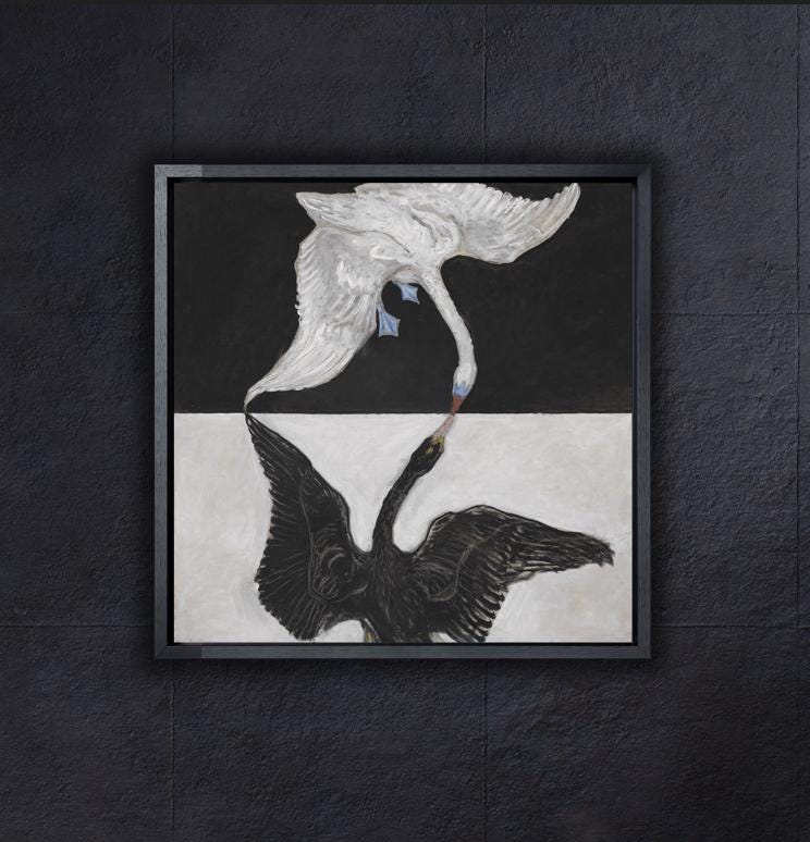 白鳥の現代アート作品 大きめ ヒルマ・アフ・クリント「白鳥」ポスタープリントアート、有名な絵画