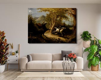 Cavalier sans tête creux poursuivant la grue d'Ichabod 1858, affiche imprimée, John Quidor, légende de Sleepy Hollow, oeuvre d'art murale moderne sur toile, cadeaux d'Halloween