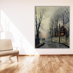 november moonlight Canvas Wall Art,John Atkinson Grimshaw Autumn Moonlight Wall Art Print,John Atkinson Canvas Print Art,Exhibition Poster