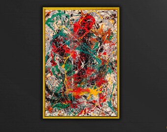 ジャクソン・ポロック、抽象画、灰色の抽象的な大型キャンバスアート