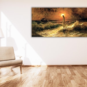Julius von Klever Lord Jesus Walking On Water Print Art Canvas,Jesus Canvas Wall Art Decor,Christian Wall Art Decor,Lord Jesus Canvas Print