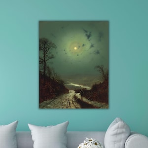 Moonlight Wharfedale 1871 Poster/Canvas Wall Art,John Atkinson Grimshaw Art Print,John Atkinson Canvas Art,Exhibition Poster,Surrealism art