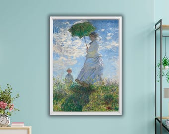 日傘をさす女性 - モネ夫人とその息子、1875年 クロード・モネの絵画