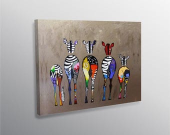 Banksy Zebra Canvas Print Art,Colourful Zebra Wall Art,Animal Wall Decor,Abstract Zebra Canvas Wall Art Print,Extra Large Canvas Wall Art