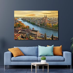 Verona Canvas Print Art,Italy Verona Canvas Wall Art,Verona Skyline,Verona Painting,Verona Wall Art,Verona Print,landscape canvas wall art