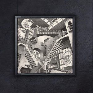 Relativity by Maurits Cornelis Escher Poster Print Art Canvas,Reproduction Print,Abstract Wall Art,Modern Art Print,Expressionism Art Print