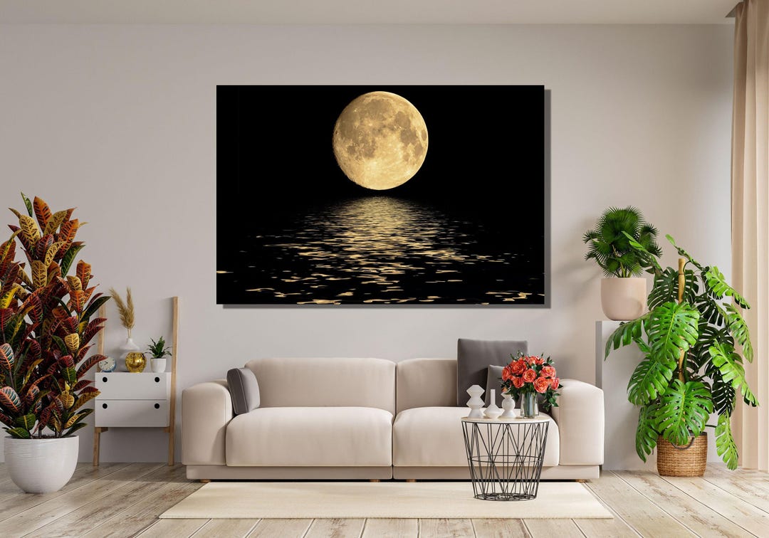 Full Moon Canvas Painting Art Print,moon Reflection on the Sea Canvas ...