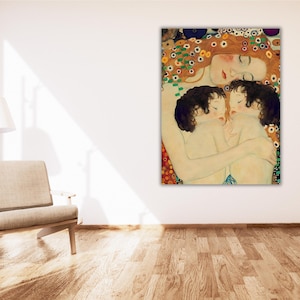 Gustav Klimt Mother and Twins Poster Print Art Canvas,Gustav Klimt Art,Famous Paintings,Modern Wall Art,Vintage Poster Art,Exhibiton Poster