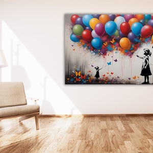 Banksy Balloons Girl Graffiti Canvas Print,Banksy Balloons Girl Wall Art,Banksy Butterfly Girl  Print Art,Street Graffiti Art Wall Decor