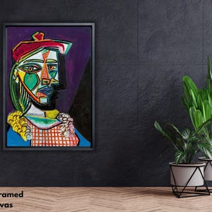 Pablo Picasso Portrait of Marie-Thérèse Walter Poster/Canvas Wall Art,Femme au béret et à la robe quadrillée,Pablo Picasso Art Wall Decors