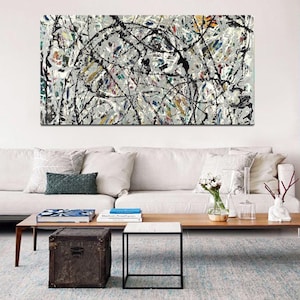 Jackson Pollock White Painting Canvas Wall Art Print,Abstract Art,Home Living Room Wall Decor,Pollock Artworks,Extra Large Canvas Wall Art