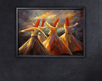 Whirling Dervish Oil Painting Art Print,Islamic Dervish Canvas Wall Art,Extra Large Canvas Wall Art,Islamic Wall Art Decor,Mosque Wall Decor