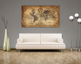 Welt antike Karte Drucken Kunst, Vintage Weltkarte Poster Druck, Kinderzimmer Wandkunst, Büro Wand Kunst Dekor, Housewarming Geschenke, Bibliothek Wand Kunst Dekor