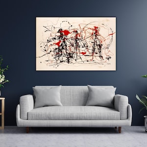 Jackson Pollock Black Red White Painting Canvas Wall Art Print,Abstract Artworks,Home Living Room Wall Decor,Extra Large Canvas Wall Art