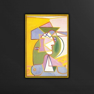 パブロ・ピカソ、青い帽子をかぶった女性、リネンキャンバスの油絵複製