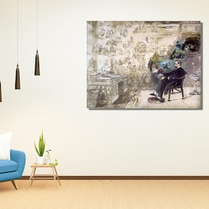 Pôster de CHARLES DICKENS, Pintura do Sonho de Dickens por Robert William Buss, William Buss, Reproduções de impressões, Decoração de parede em tela moderna