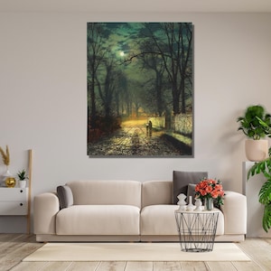 A Moonligt Stroll Canvas Wall Art,John Atkinson Grimshaw Wall Art Print,John Atkinson Canvas Print Art,Exhibition Poster,Surrealism Wall art