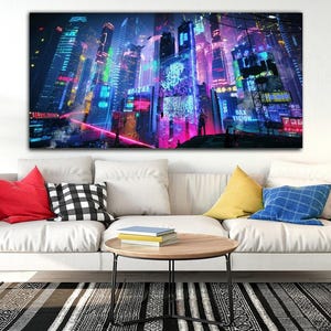 Cyberpunk City Canvas Wall Art,Neo Futuristic Cyberpunk City Canvas Poster,Man Cave Home Wall Decor,Canvas Print,Living Room Wall Art Decor