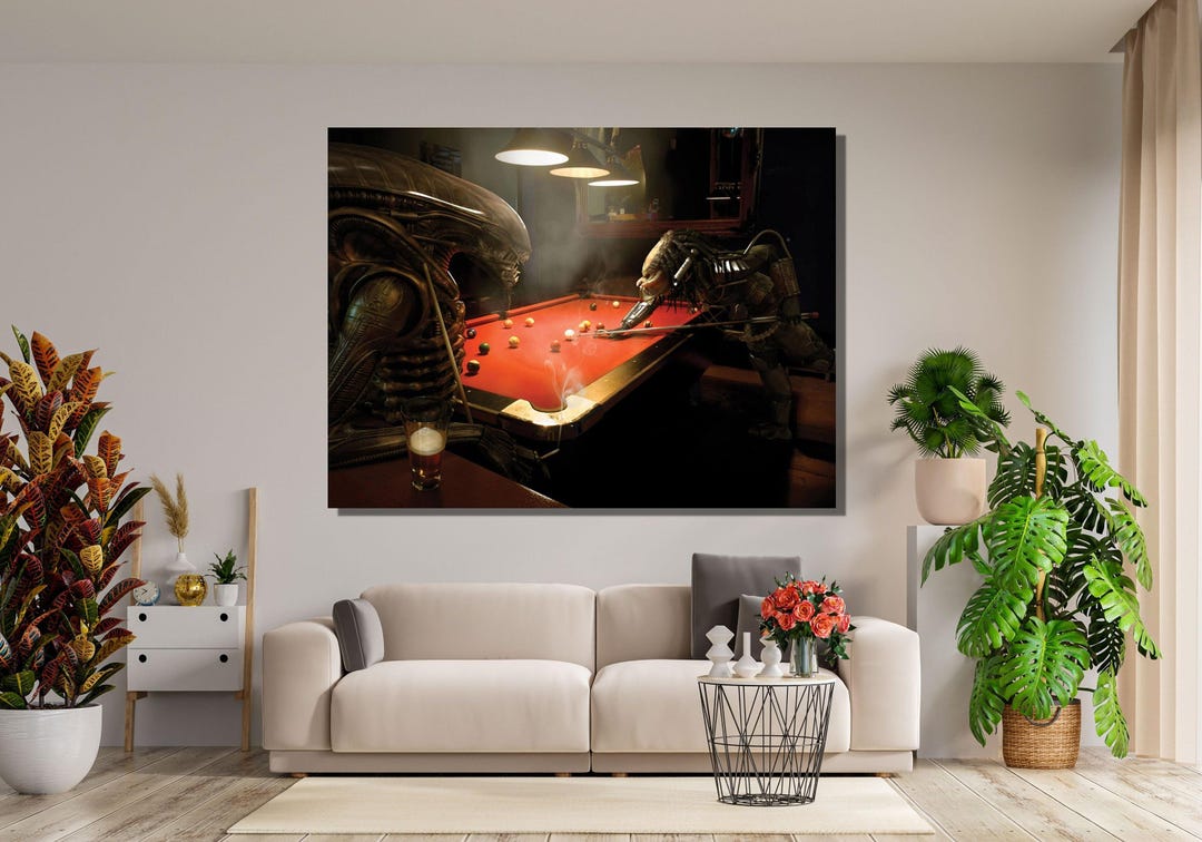 Alien Vs Predator Canvas Print Art,alien Vs Predator Playing Pool Match ...
