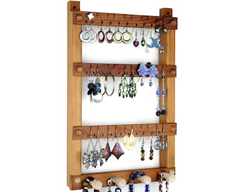 Cherry Wooden Jewelry Holder – Wall Mount Earring Display, Necklace Storage