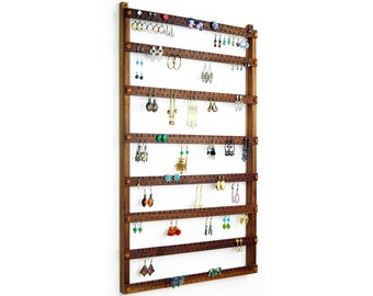 Black Walnut wood Jewelry Holder, Earring Display, Earring Holder, 192 Pairs. 8-Bar Wall Mount Jewelry Display - Jewelry Organizer