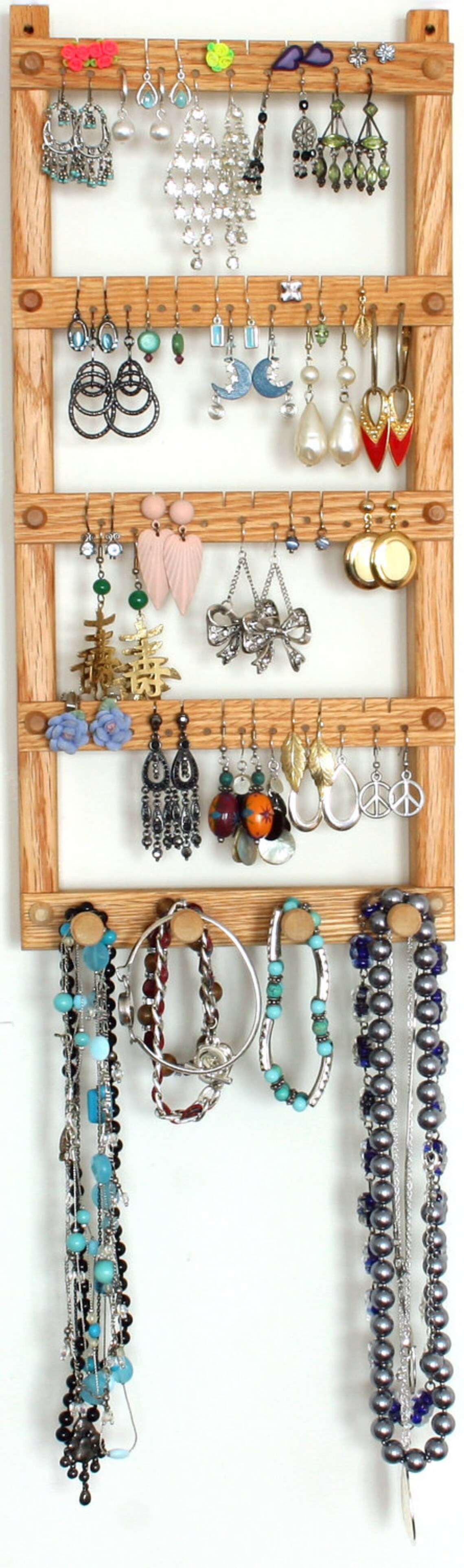 Earring Holder Jewelry Display Oak Wood Plus Necklace Etsy