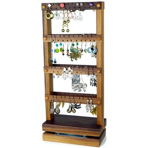 Espositore girevole per orecchini bifacciale - Espositore per gioielli girevole, in legno di noce nero, per 80 paia. Espositore per gioielli - Espositore per orecchini
