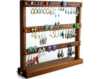 Wooden Black Walnut Earring Holder - Jewelry Organizer Stand.  This Jewelry Holder Holds 54 Pairs of Earrings