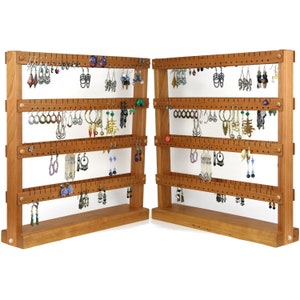 Espositore porta orecchini bifacciale in ciliegio, espositore per gioielli in legno rustico. Contiene 192 paia di orecchini. Espositore per gioielli - Organizzatore per gioielli.